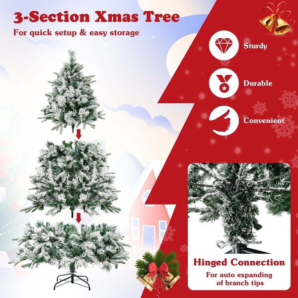 6/7 FT PreLit Flocked Christmas Tree Holiday Decoration w/ LED Lights