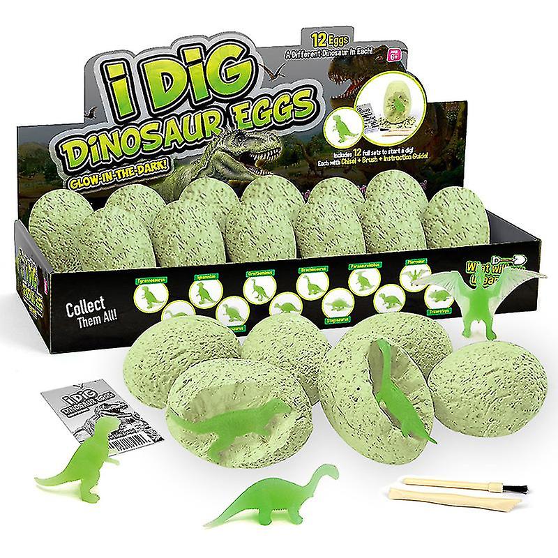 Dinosaur Egg Children's Digging Kit-dinosaur Digging Toys Include 12 Dinosaur Fossil Eggs， Luminous Dinosaur Graphics， Archaeological Science Stem Edu