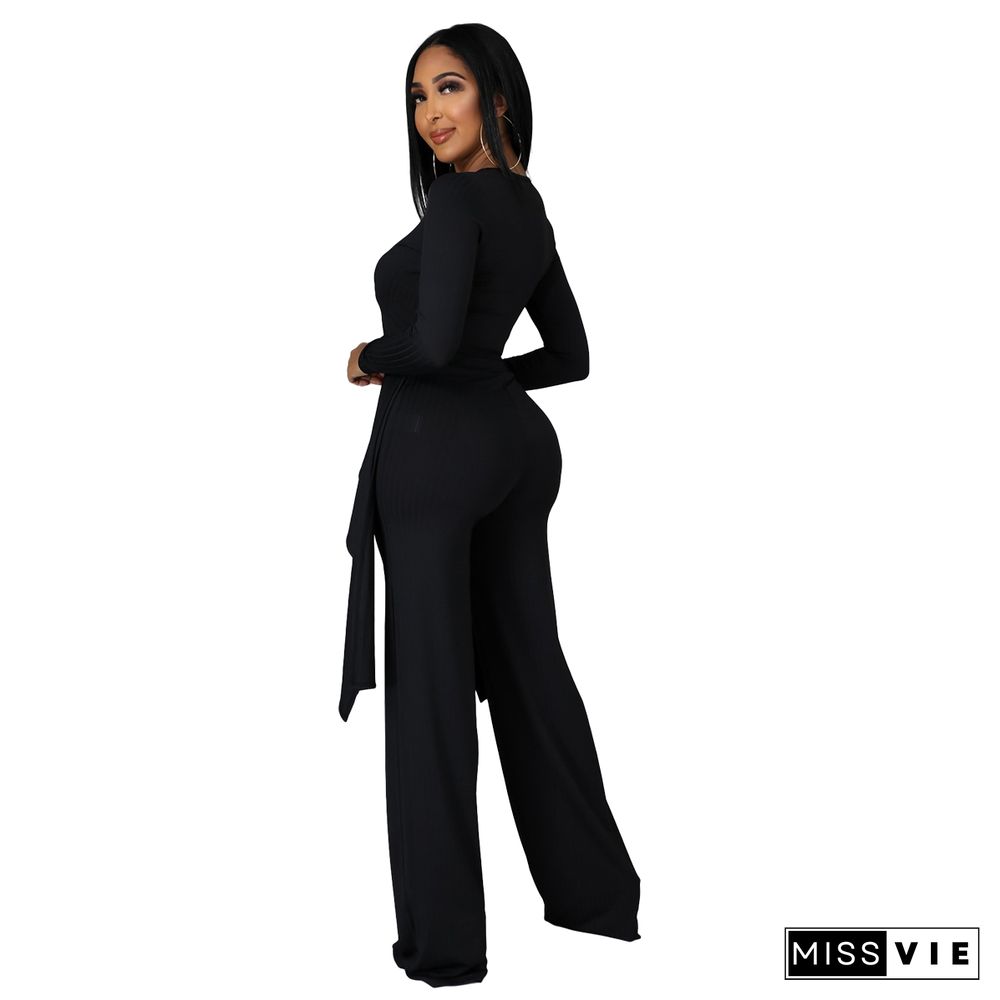 V Neck Irregular Top Straight-leg Pants Set