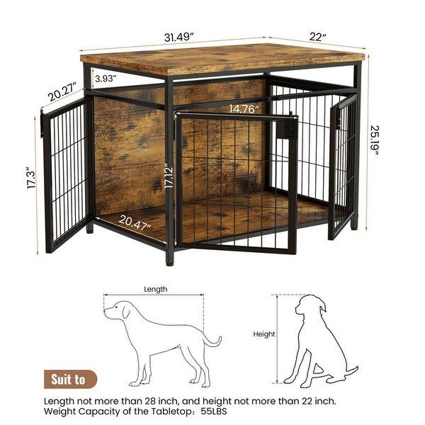 Furniture Style Dog Crate End Table， Pet Kennels Three Doors Dog House Indoor Use for Small Dogs