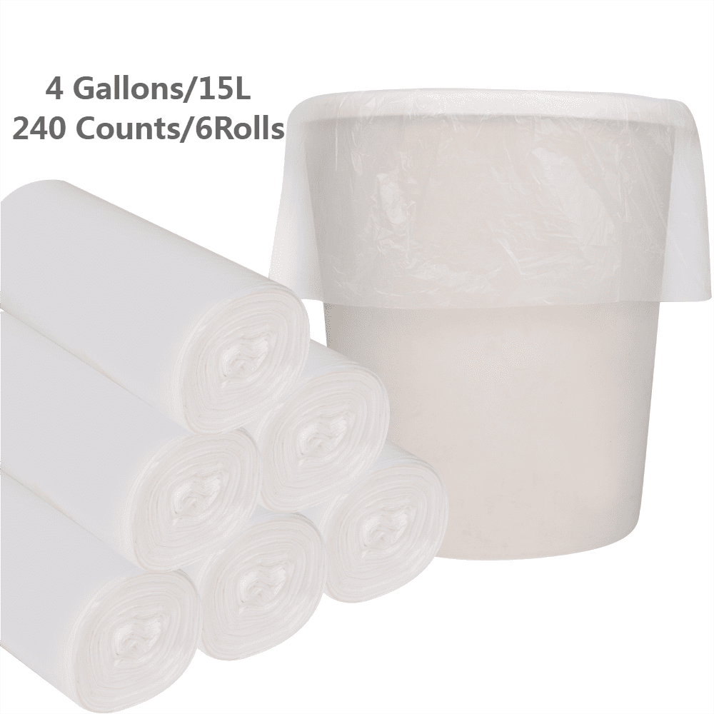 SWIHELP 4 Gal Trash Gag, 6 Rolls/240Pcs,Office, Kitchen, Bedroom Garbage Cans,White Portable Strong Garbage Bags, Garbage Basket Bags