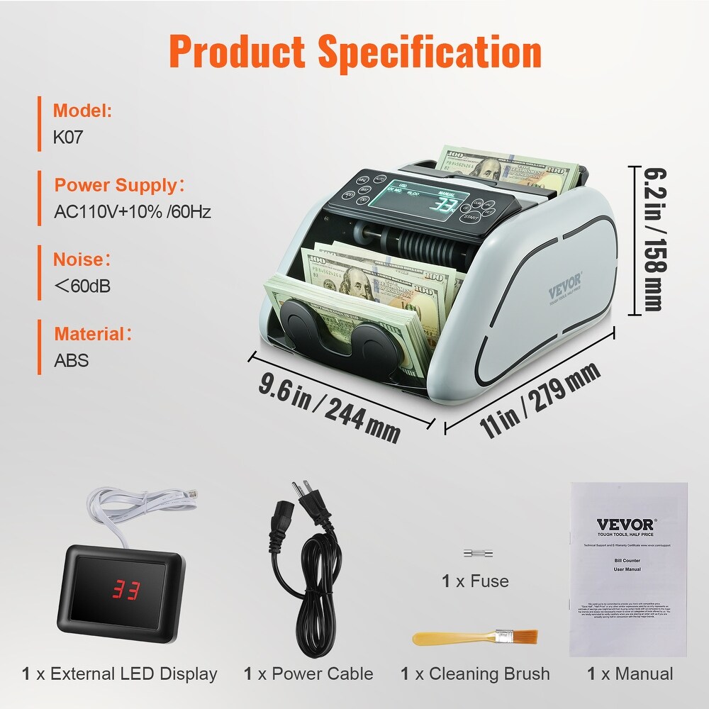 VEVOR Money Counter Machine  Bill Counter with UV  MG  IR and DD Counterfeit Detection