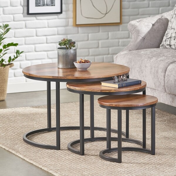 Modern 3Piece Black+Natural Nesting Coffee Table Set