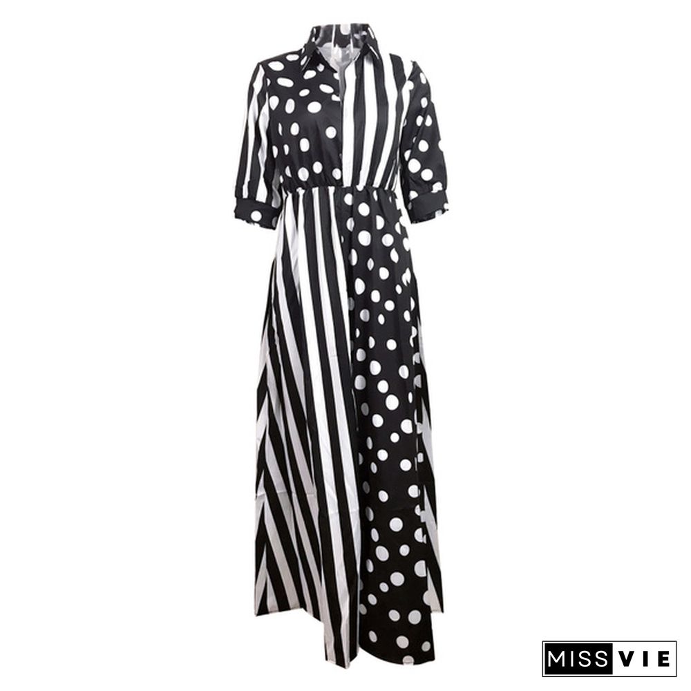 Women's Dress Spring and Summer Polka Dot Stripe Long Skirt