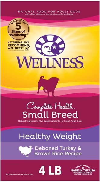 Wellness Small Breed Complete Health Adult Healthy Weight Turkey and Brown Rice Recipe Dry Dog Food