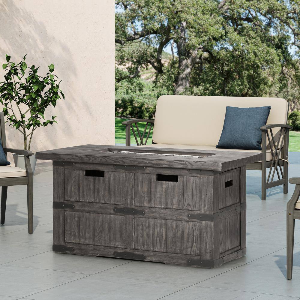 Noble House Alejandro Gray Wood Textured Stone Fire Pit 107094