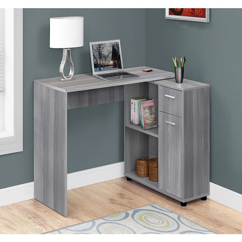 46 Gray Contemporary L-Shaped Computer Desk with Storage Cabinet