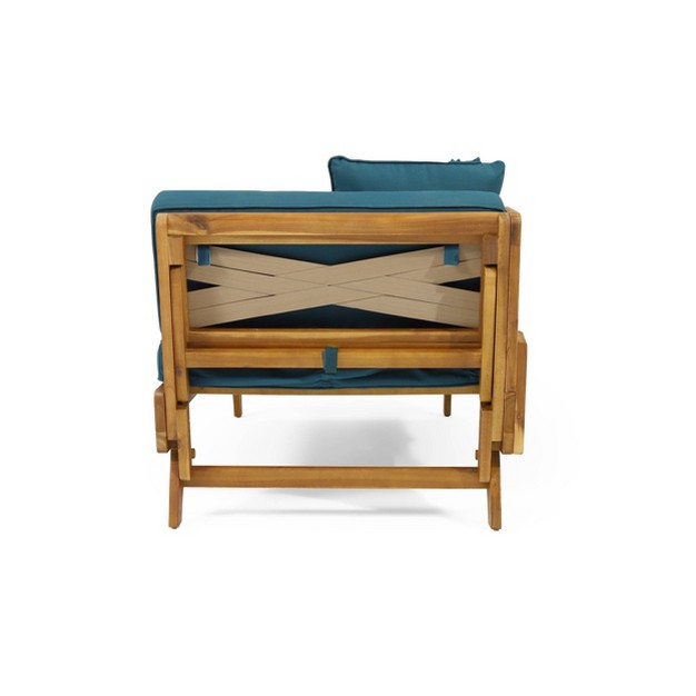 Serene Outdoor Acacia Wood Expandable Daybed With Cushions Teak dark Teal Christopher Knight Home