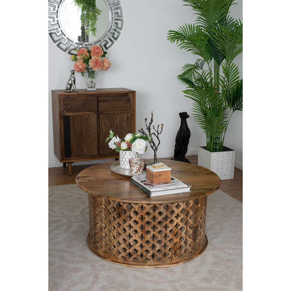 Jali Cutting Mango Wood Coffee Table Set Of 2 Brown   Mediterranean   Coffee Table Sets   by GwG Outlet  Houzz