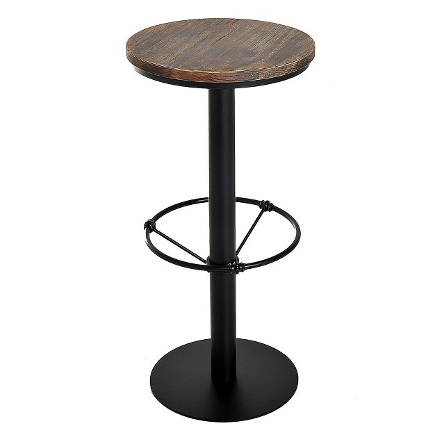 Rustic Bar Table Industrial Metal Pine Wood Top Adjustable Standing Pub Table