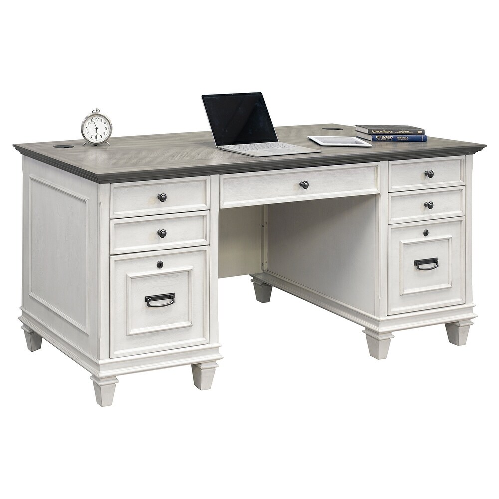 Hartford Wood Double Pedestal Desk  Office Desk  Office Table  Black