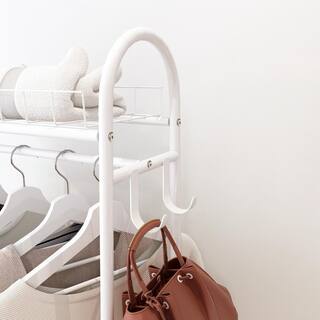 White Garment Rack Freestanding Hanger Double Rods Multi-functional Bedroom Clothing Rack LJ322GR-W