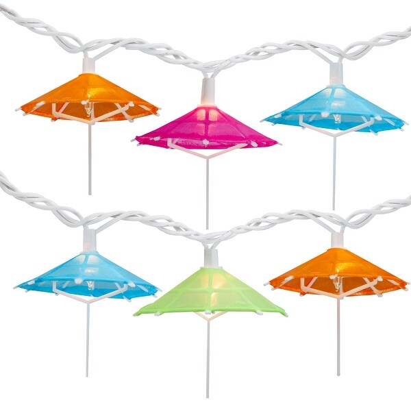 10 Colorful Drink Umbrella Novelty String Lights，6.5 ft White Wire