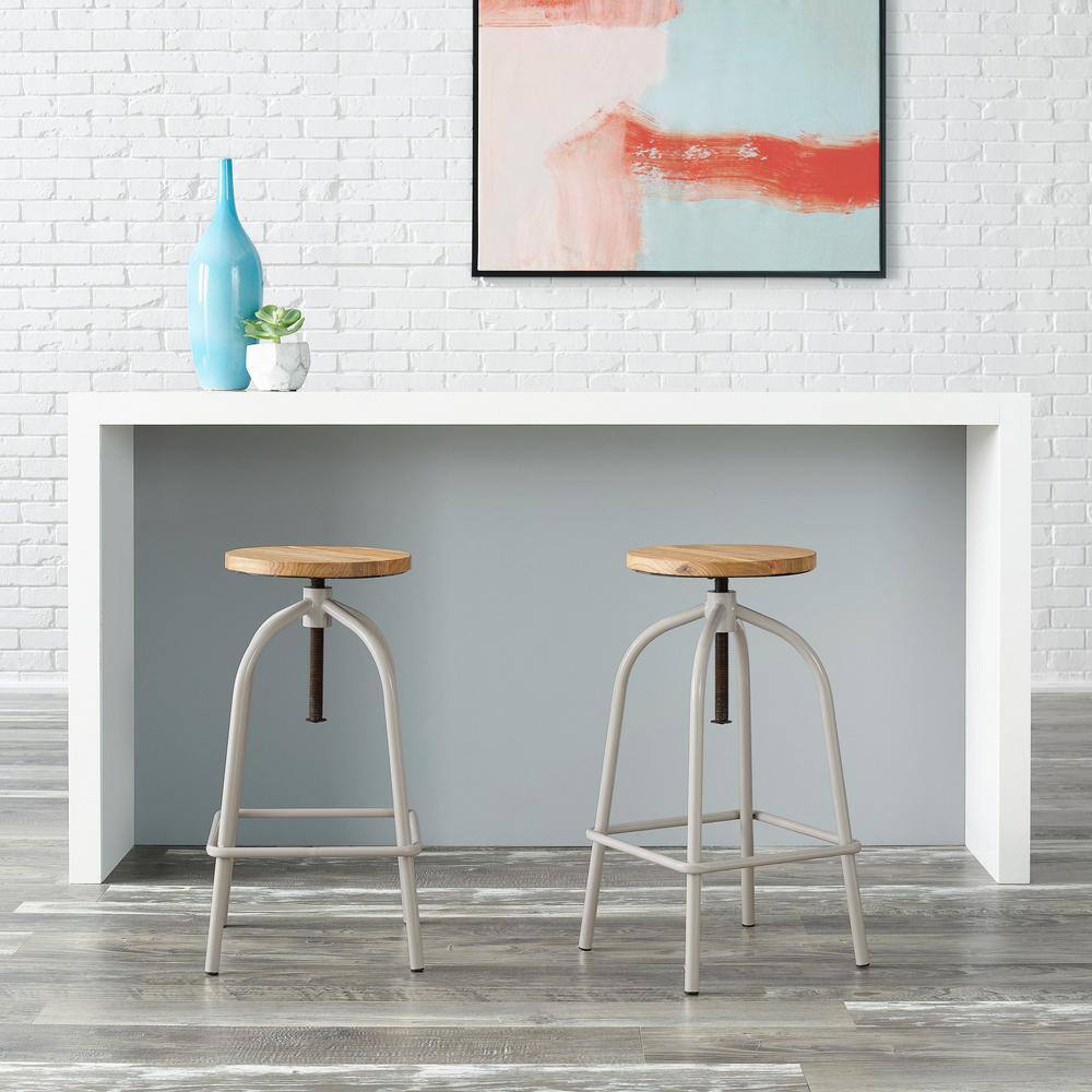 StyleWell Riverbed Beige Adjustable Backless Counter Stool with Wood Swivel Seat RW811-RVB