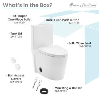 Swiss Madison St. Tropez 10 in. 1-piece 1.11.6 GPF Dual Flush Elongated Toilet in Glossy White Seat Included SM-1T274