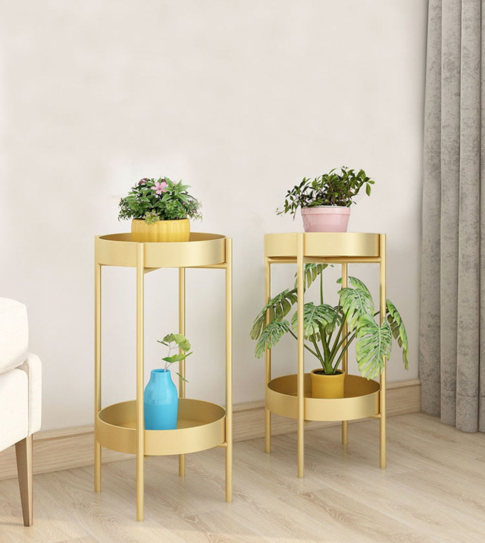 2pcs Plant Stand Indoor Outdoor - Flower Pot Holder Metal Plant Rack Organizer, 2 Tiers Tall Plant Display Storage Shelf Table For Home Garden Patio Bathroom Office Living Room Balcony Corner