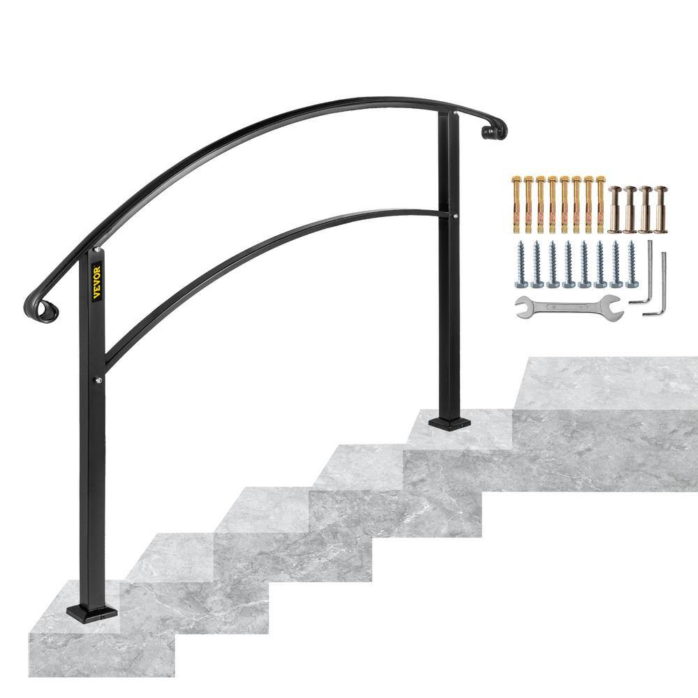 VEVOR Outdoor Handrails Fit 4 to 5 Steps Stair Railing Black Front Porch Hand Rail Wrought Iron Handrail for Concrete Steps 5FTHWTYFSBLACK001V0