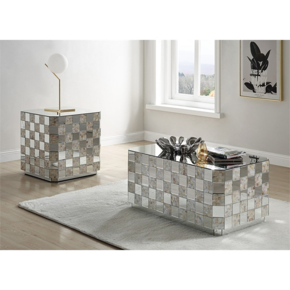 Acme Coffee Table With Mirrored And Mother Of Pearl Finish 84905   Contemporary   Coffee Tables   by Homesquare  Houzz