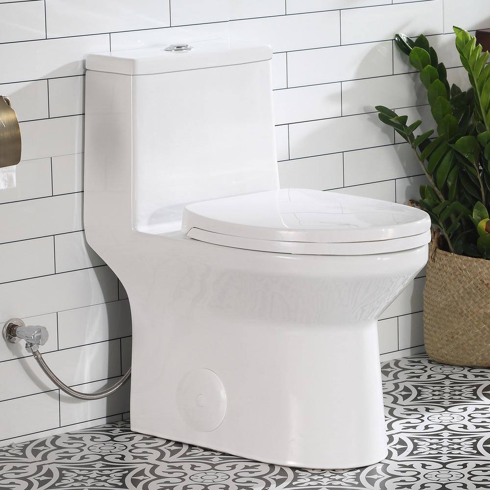 HOROW 1-piece 0.8 GPF1.28 GPF High Efficiency Dual Flush Elongated Toilet in. White Soft-Close Seat Included ADA Height HR-0138