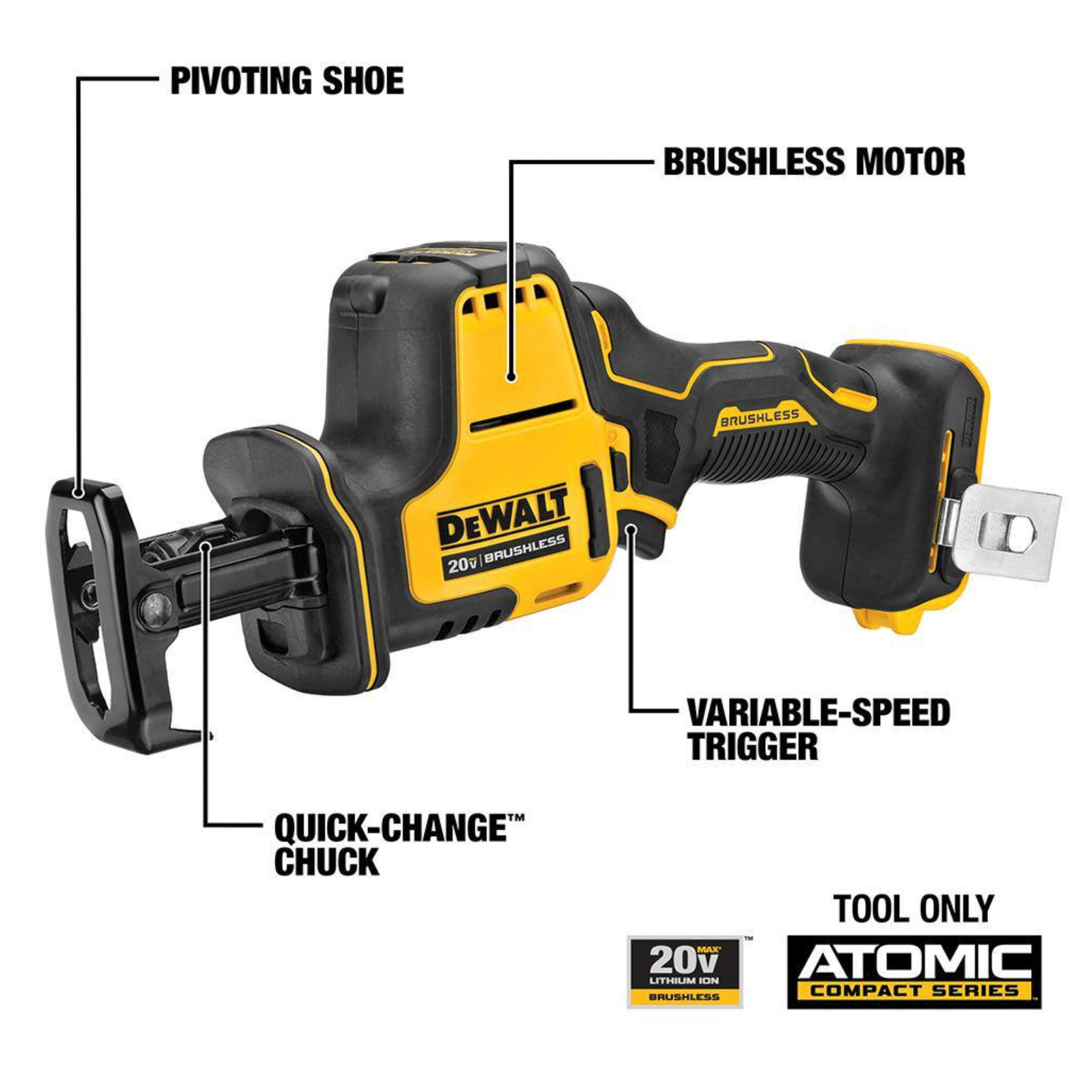 Dewalt Atomic 20V Max Cordless Brushless Compact 1/2 in. Drill/Driver， (2) 20-Volt 1.3Ah Batteries and Reciprocating Saw (DCD708C2W369B)