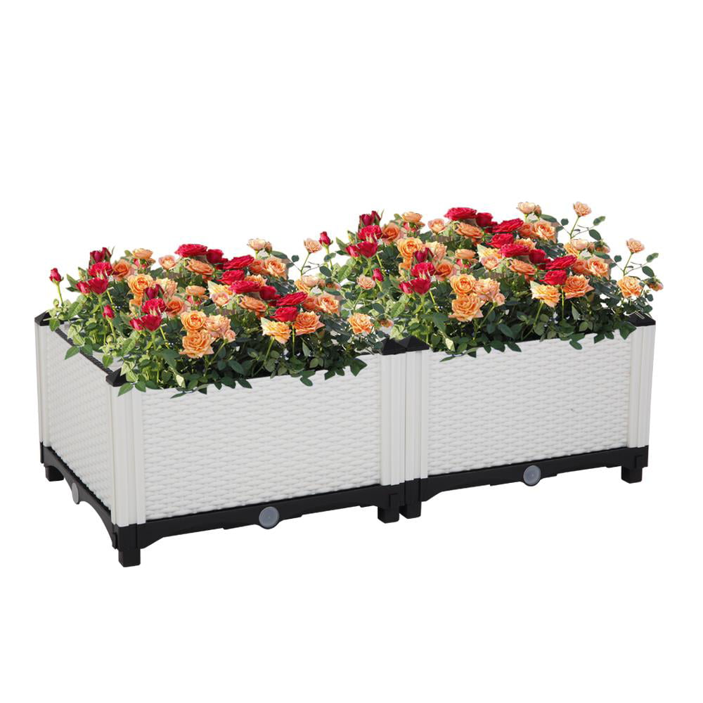 Zimtown Plastic Raised Garden Bed 2PCS Elevated Planter Box White