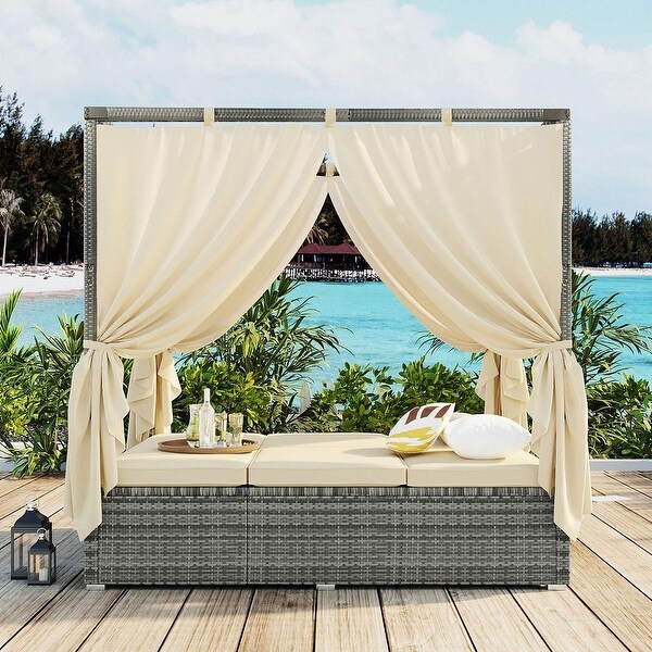 Outdoor Adjustable Daybed with Canopy Patio Lounge Set，High Comfort