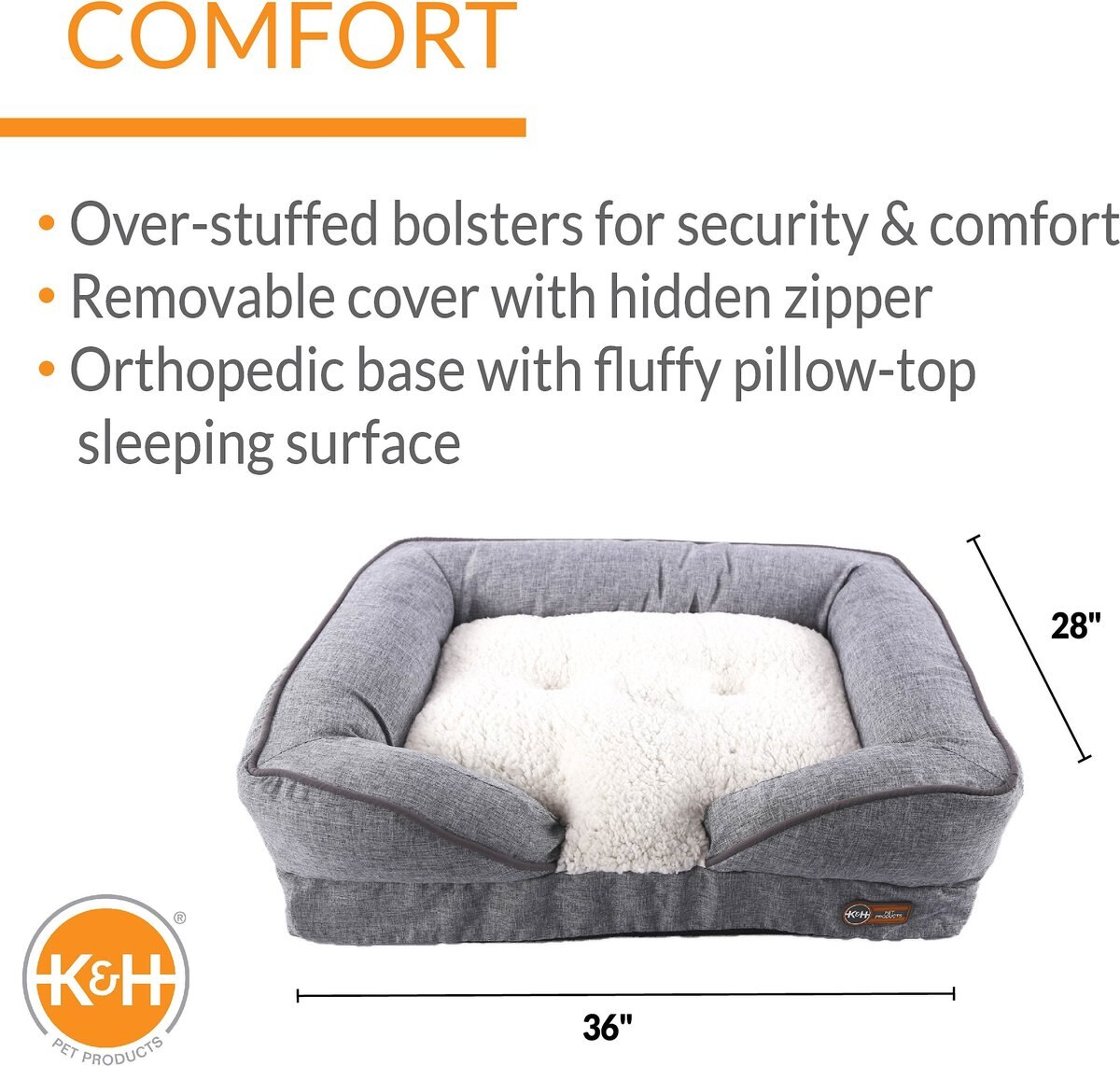 KandH Pet Products Pillow-Top Orthopedic Bolster Cat and Dog Bed