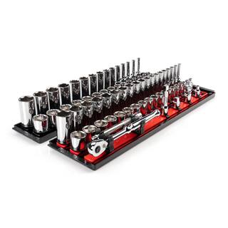 TEKTON 38 in. Drive 6-Point Socket and Ratchet Set with Rails (14 in.-1 in. 6 mm-24 mm) (74-Piece) SKT13301