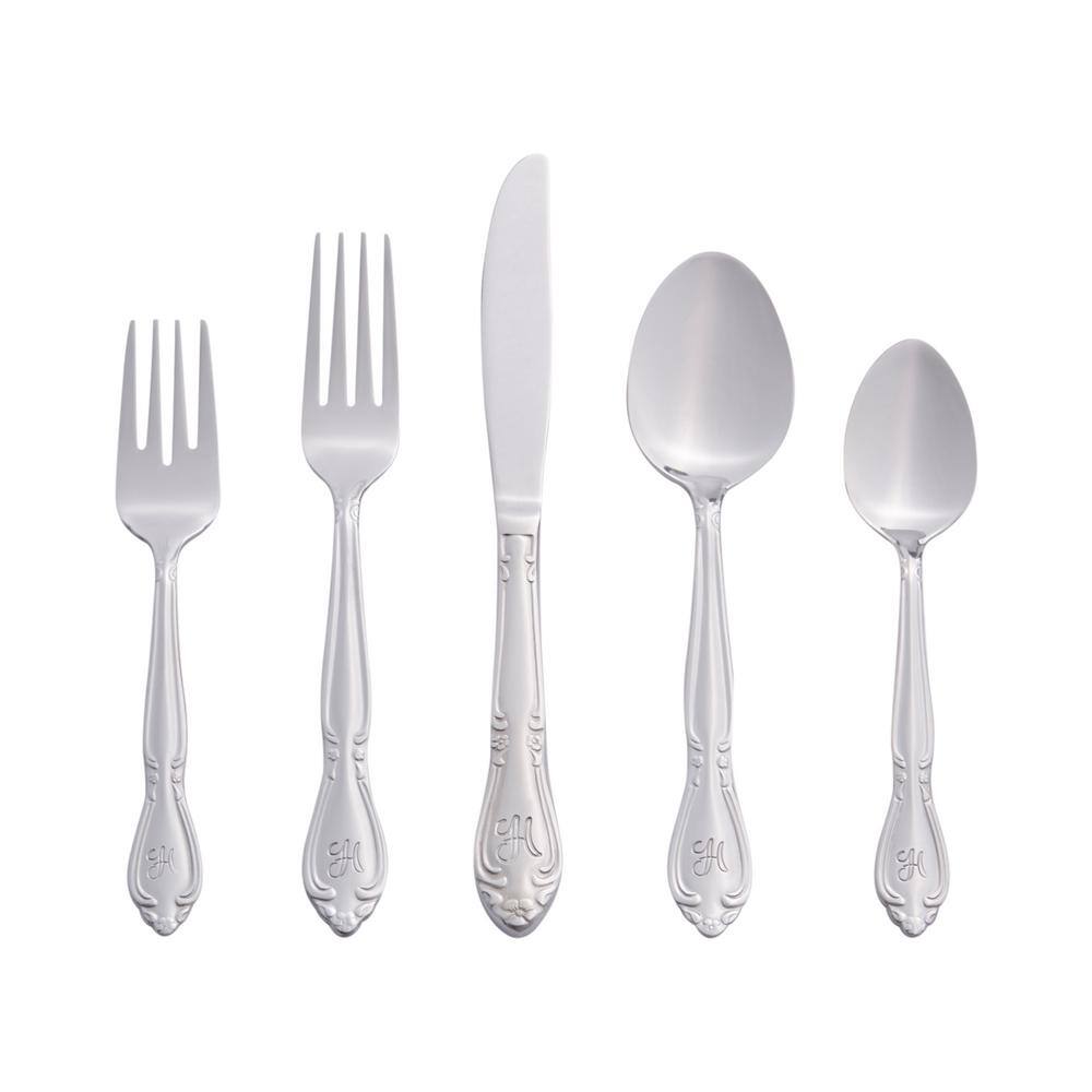 RiverRidge Home Rose Monogrammed Letter H 46-Piece Silver Stainless Steel Flatware Set (Service for 8) 5417-843-H