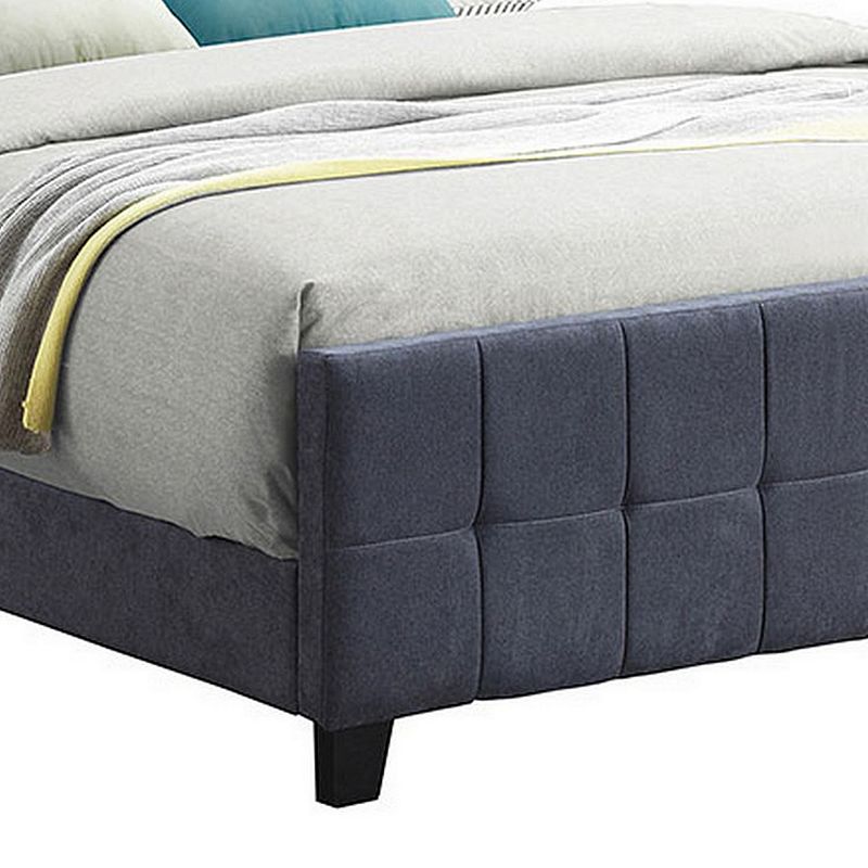 Grid Tufted Fabric Upholstered Queen Bed， Gray