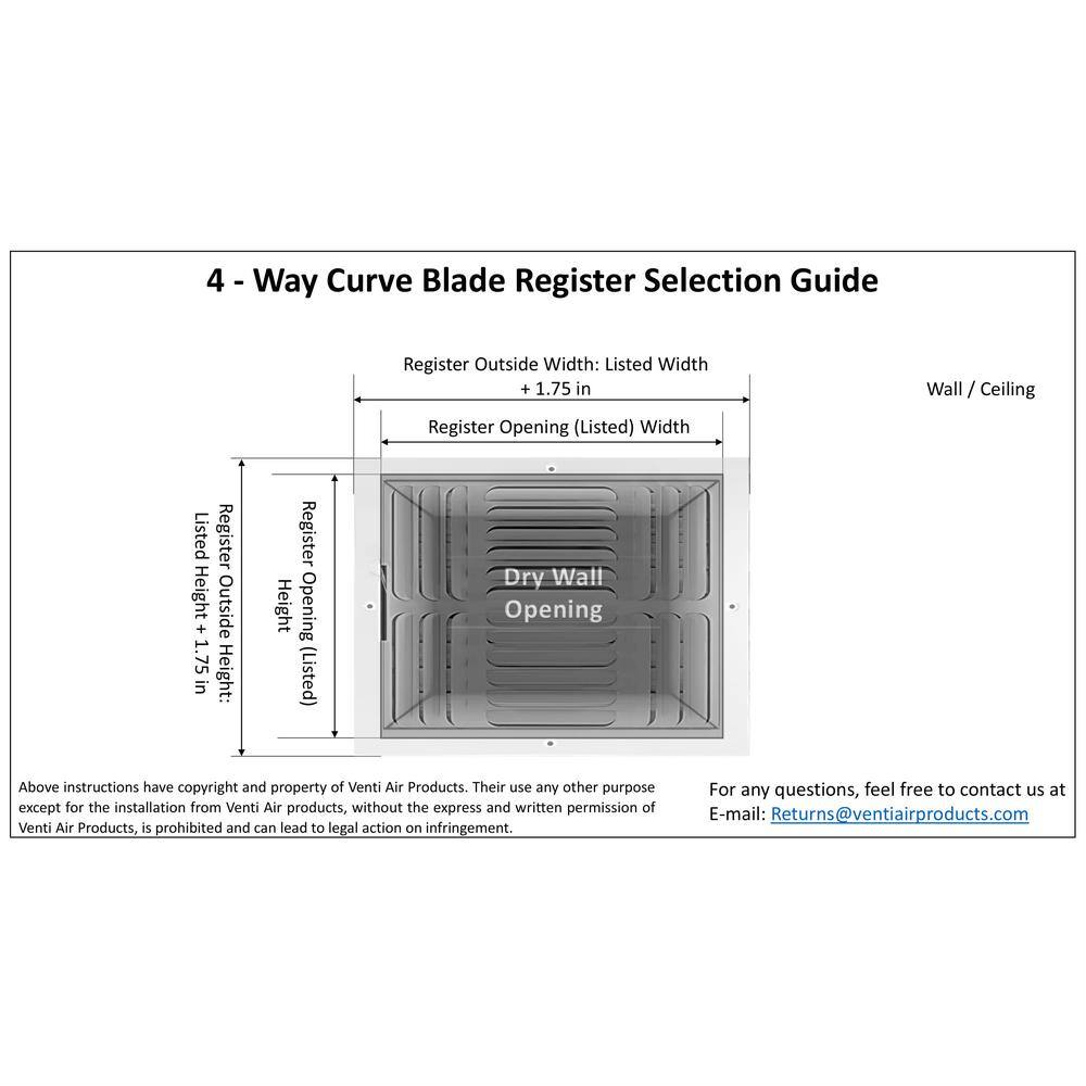 Venti Air 14 in. W x 14 in. H Steel for Ceiling or Sidewall 4-Way Curve Blade Register White H4C1414