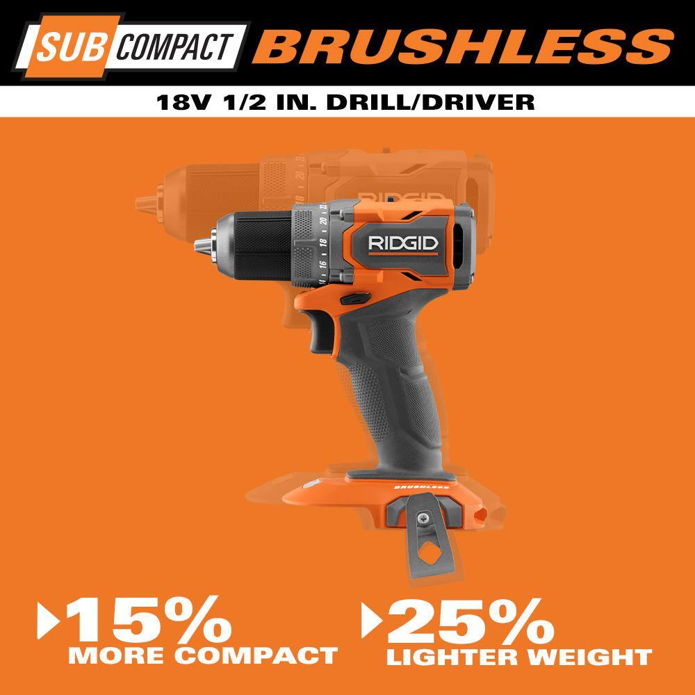 RIDGID 18V SubCompact Brushless Cordless 12 in. DrillDriver (Tool Only) R87012B