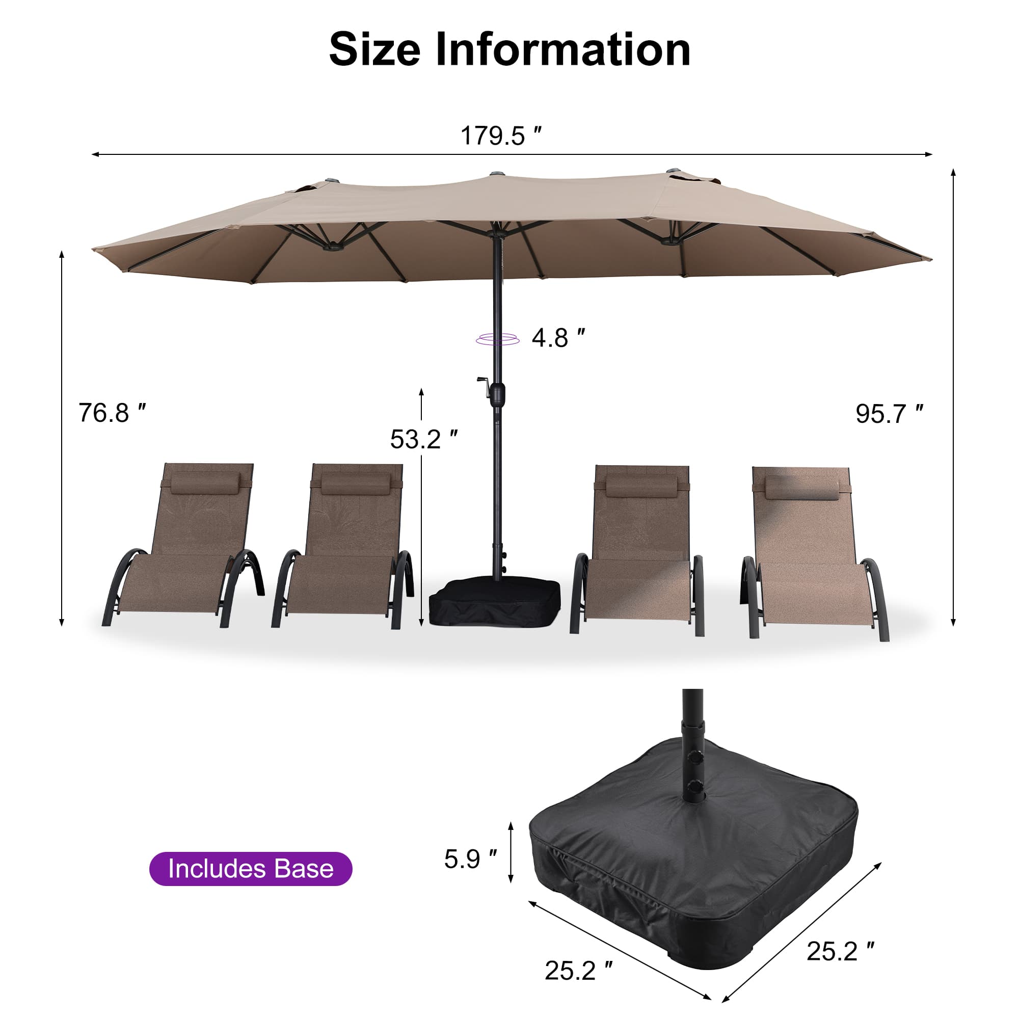 PURPLE LEAF Outdoor Garden Table Umbrella Double Sided Aluminum Rectangular Patio Market Umbrella with Base