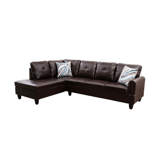 2-Pieces Sectional Sofa and Chaise，Brown，Faux Leather(09723A-2)