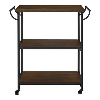 StyleWell Blake Industrial Black Metal Frame Rolling Kitchen Cart with 3 Walnut Accent Storage Shelves (32