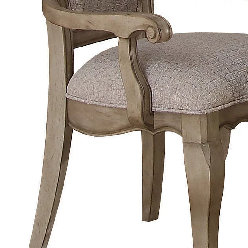 Wooden Arm Chairs with Button Tufting， Set of Two， Gray and Brown