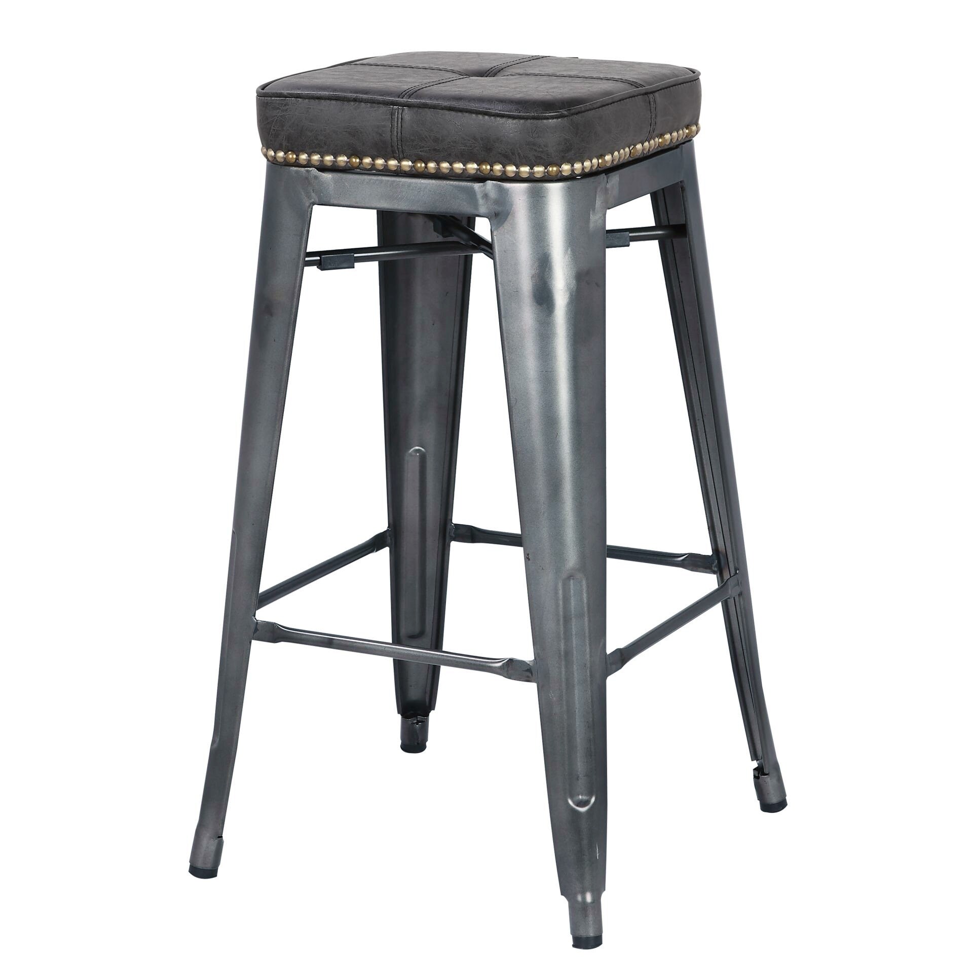 Metropolis KD PU Metal Backless Counter Stool， Vintage Black - Size: 17