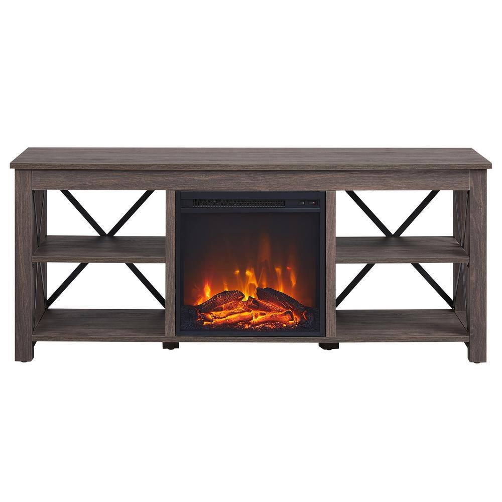 MeyerCross Sawyer 58 in. Alder Brown TV Stand with Log Fireplace Insert Fits TV's up to 65 in. TV1249