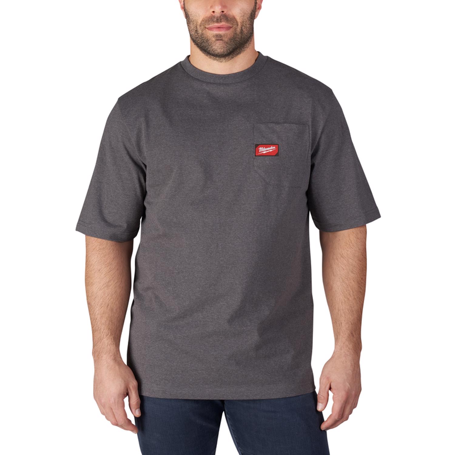 MW M Short Sleeve Men\u0027s Round Neck Gray Heavy Duty Pocket Tee Shirt