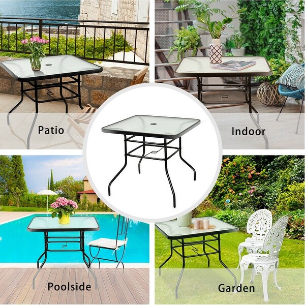 Costway 32'' Patio Square Table Tempered Glass Steel Frame Outdoor