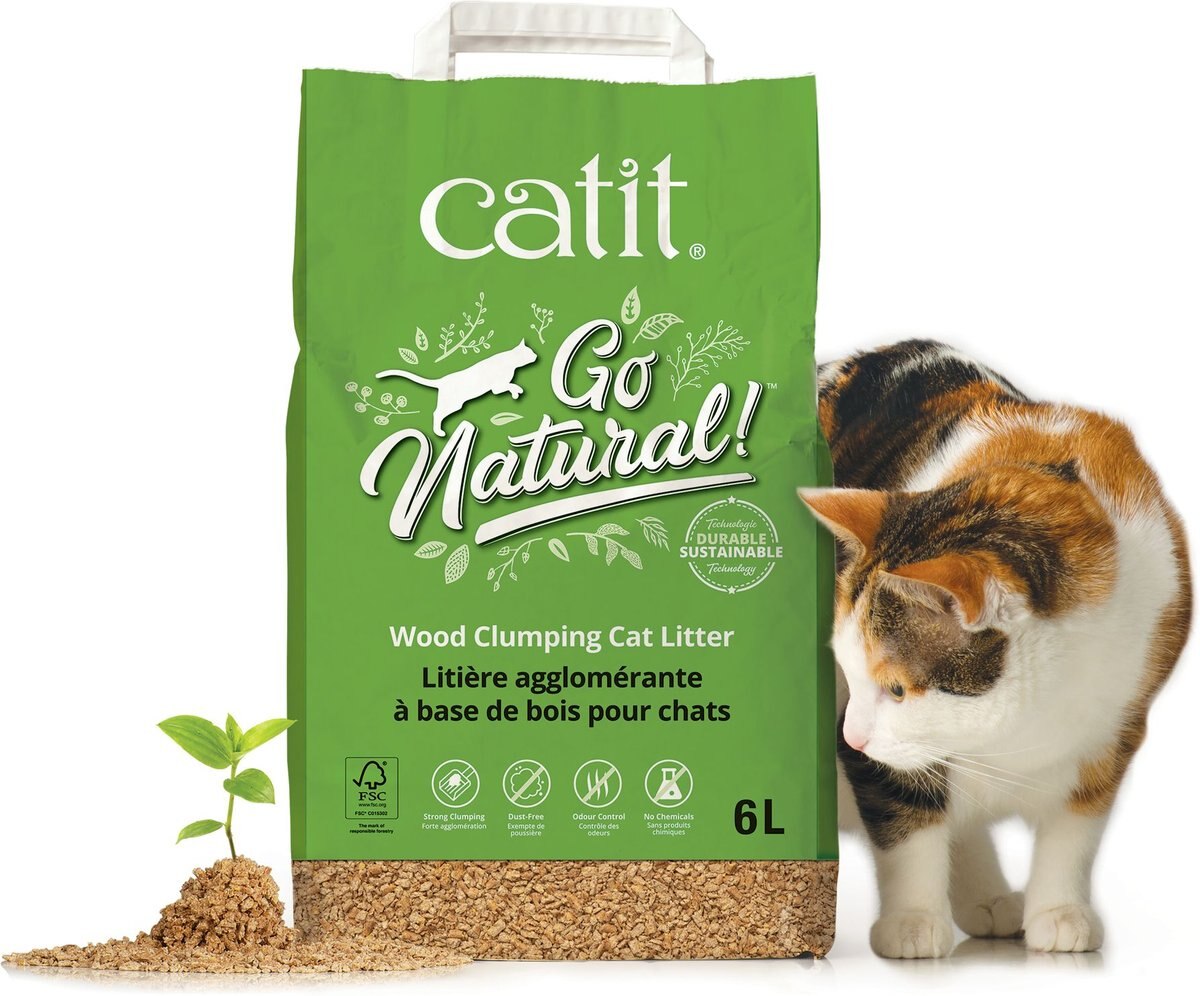 Catit Go Natural Wood Clumping Cat Litter， 16.5-lb bag