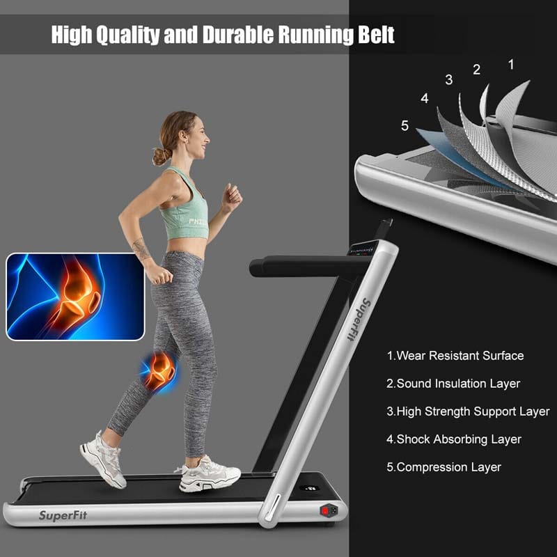 2 in 1 Folding Treadmill, 2.25HP Under Desk Electric Treadmill, Portable Walking Running Machine with Dual Display & Smart App Control