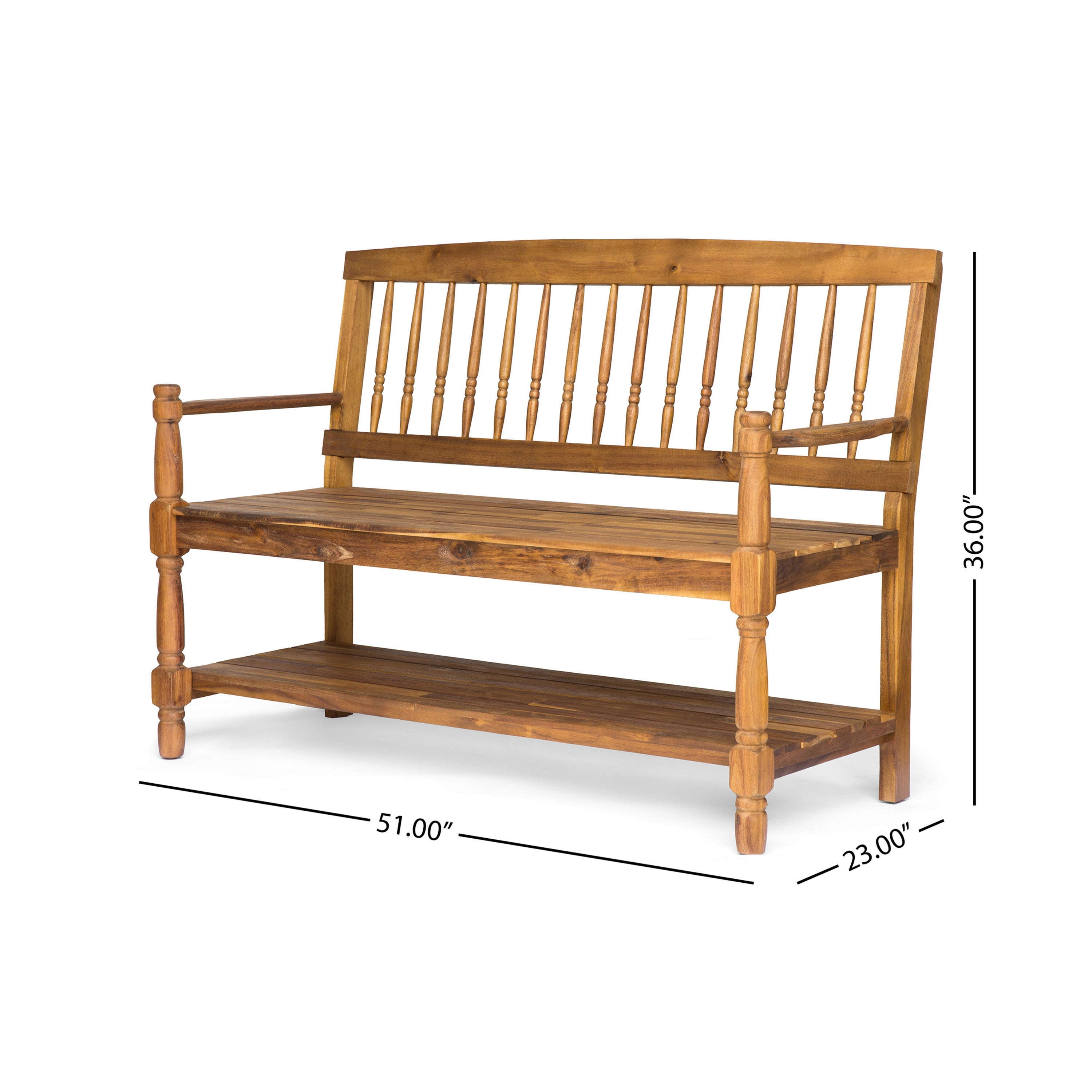 Kuhn Outdoor Acacia Wood Bench with Shelf