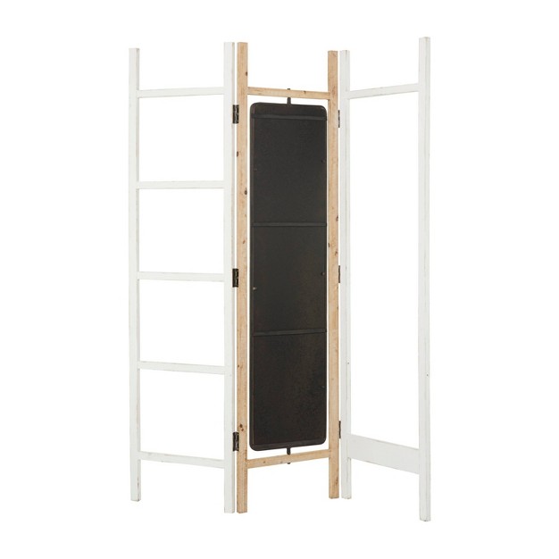 Eclectic Wood Room Divider Screen With Mirror White Novogratz