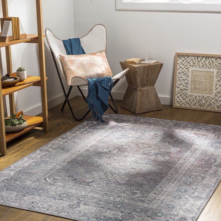 Agalia Machine Washable Oriental Charcoal/Gray Area Rug