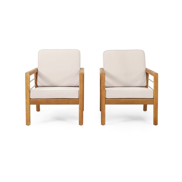 2pk Verdugo Outdoor Acacia Wood Club Chairs With Cushions Beige teak Christopher Knight Home