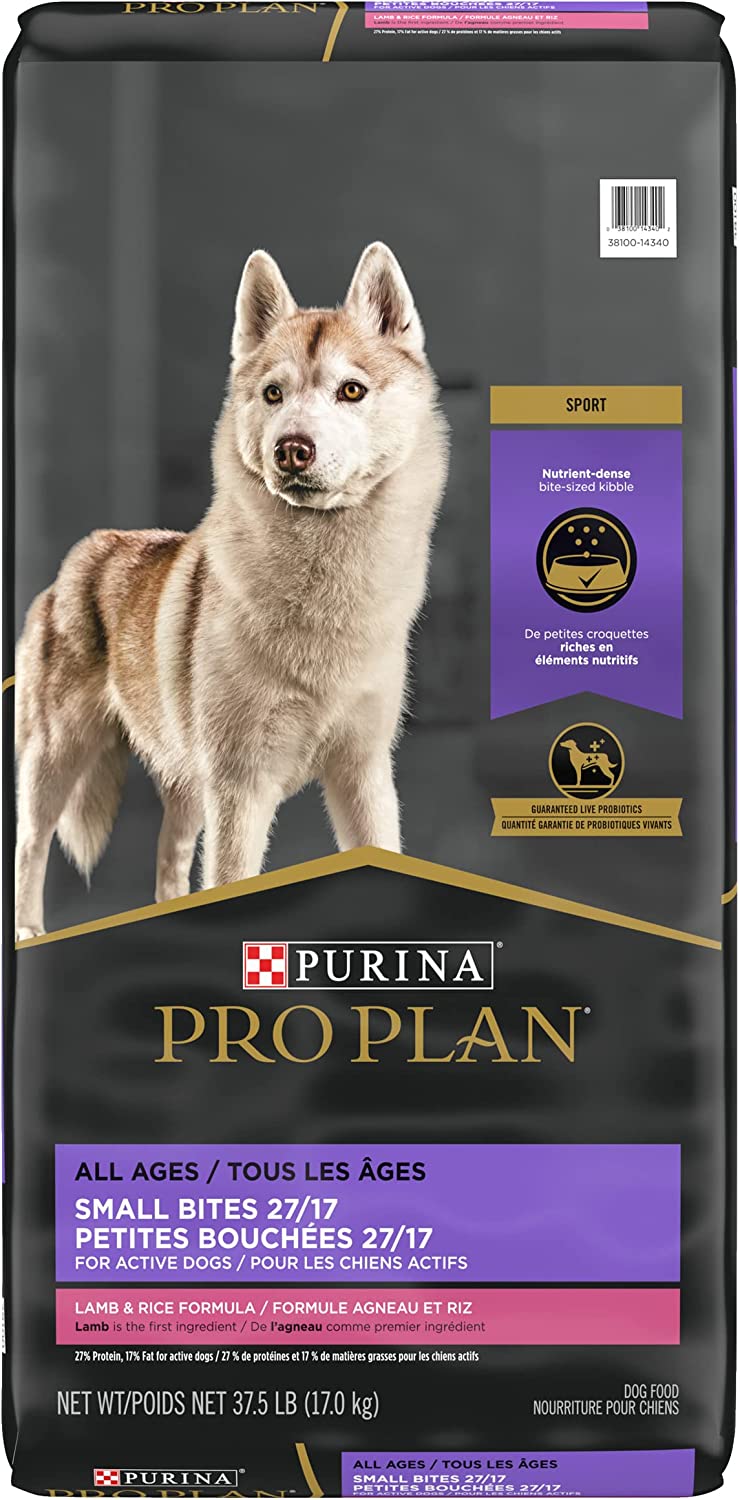 Purina Pro Plan High Protein Small Bites Dog Food， SPORT 27/17 Lamb and Rice Formula - 37.5 lb. Bag