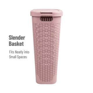 Mind Reader Basket Collection Slim Laundry Hamper 40 Liter (15kg33lbs) Capacity Cut Out Handles Attached Hinged Lid Pink 40HAMP-PNK