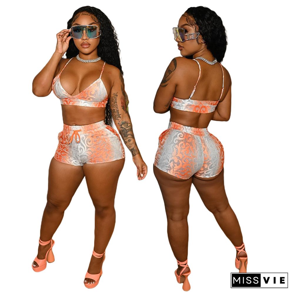 Printed Bra Top And Biker Shorts 2 Piece Set