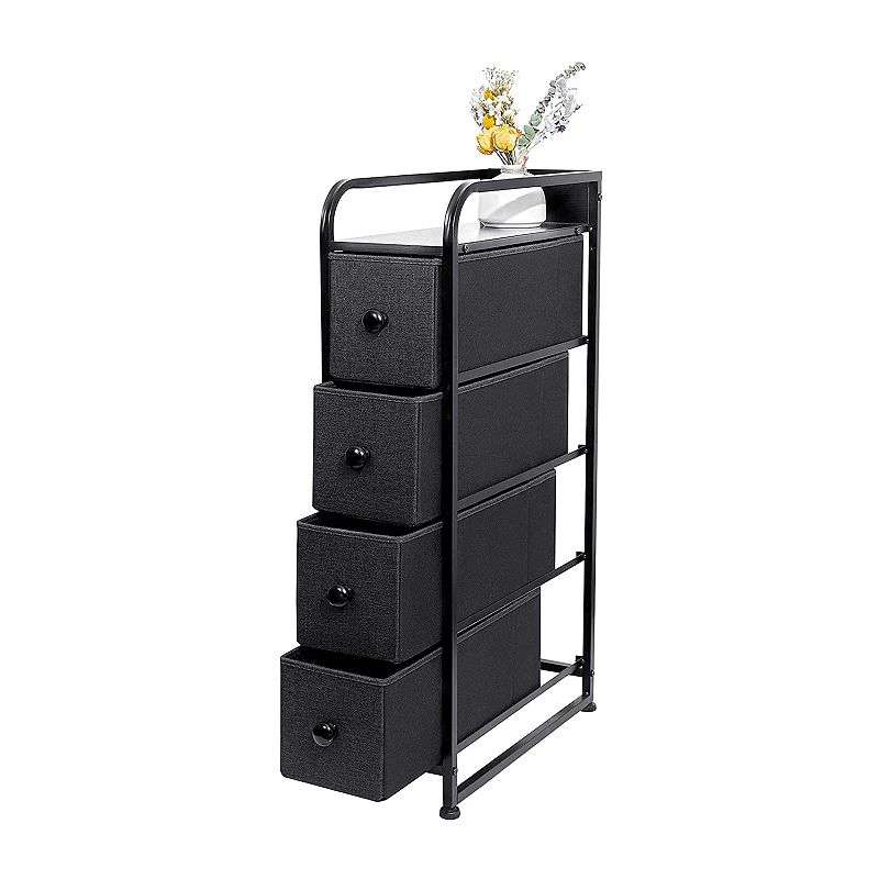 REAHOME 4 Drawer Vertical Storage Organizer Narrow Tower Dresser， Black Grey